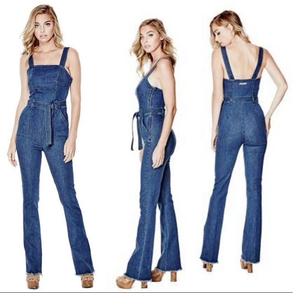 GUESS Women’s ‘Ella’ flared denim sailor jumpsuit